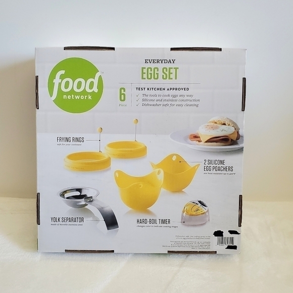 FOOD Network 6 Piece Egg Set Yolk Separator Egg Poachers Frying Rings Timer NIB - Picture 5 of 13
